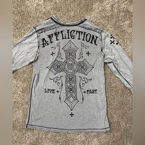 Affliction Reversible distressed thermal long sleeve black & white combo